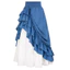 Phục Hưng Trang Phục Nữ Thường Ngày Hai Lớp Co Giãn Eo Nút Lưng Đôi Ruffle Shirring Dài Maxi Váy