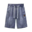 Quần short denim eo co giãn dây rút, unisex, dáng rộng cổ điển, quần short dài đến đầu gối đa năng
