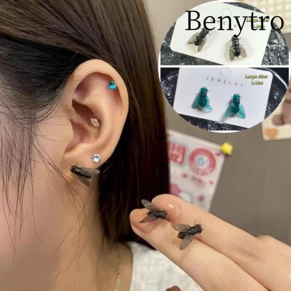 Bông tai bay BENYTRO, Bông tai bay đen cá tính, Mô phỏng Mini Bông tai ngộ nghĩnh dành cho nam nữ Quà tặng cặp đôi