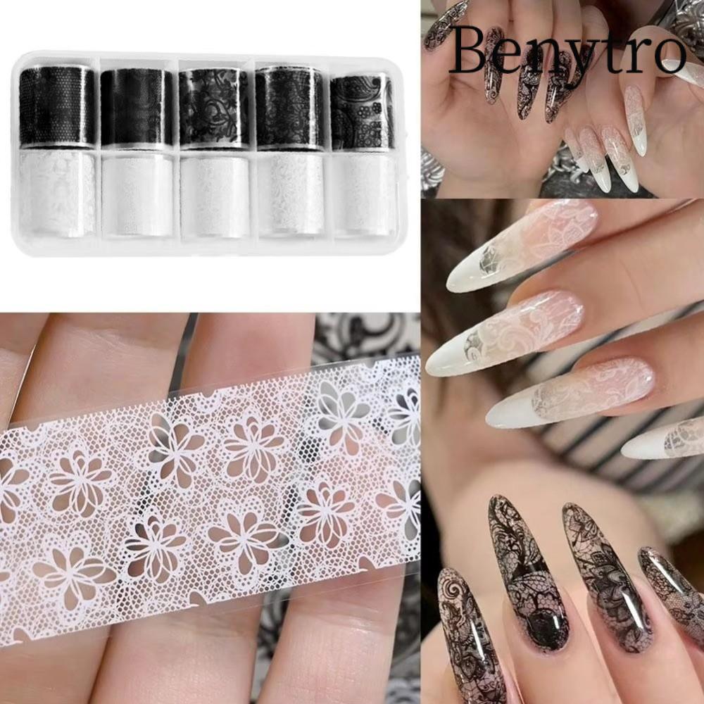 Giấy dán móng tay BENYTRO, Miếng dán móng tay in họa tiết sọc thời trang Thiết kế ren hiệu ứng Sequin Giấy chuyển làm móng tay DIY