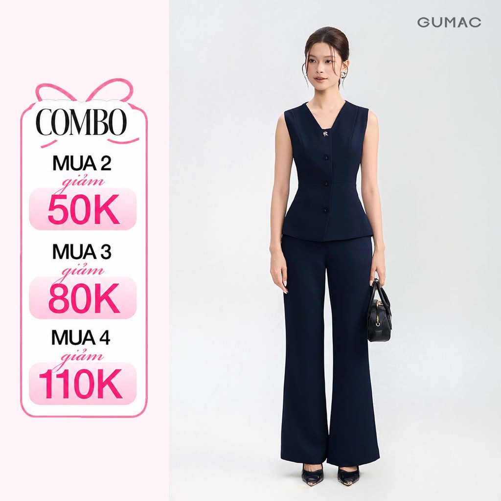 Quần Tây Ống Loe Nữ GUMAC Cơ Bản Lưng Rời Có Túi Xéo Chất Carolan Đứng Form Dễ Phối QG05005