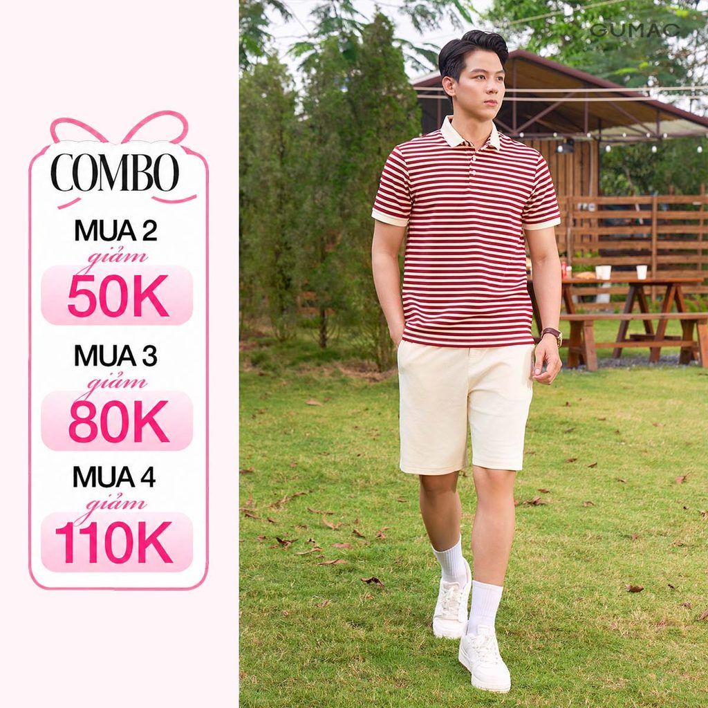 Áo Thun Polo Nam GUMAC Form Suông Tay Ngắn Phối Kẻ Sọc Trẻ Trung PLNF01012