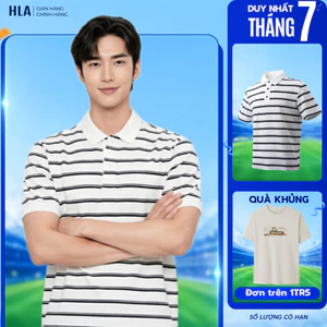Áo POLO Nam HLA Cao Cấp Đứng Form, Hoạ Tiết Kẻ Sọc Đen, Thấm Hút & Thoáng Khí