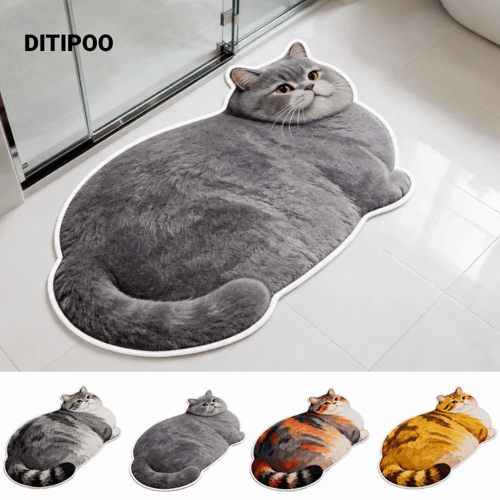 Thảm phòng tắm DITIPOO, Thảm trải sàn nhung pha lê hình mèo dễ thương màu xanh Nga 40 * 60cm, trải sàn chống trượt chống mài mòn sáng tạo Thảm trải sàn phòng khách Bàn trà đầu giường