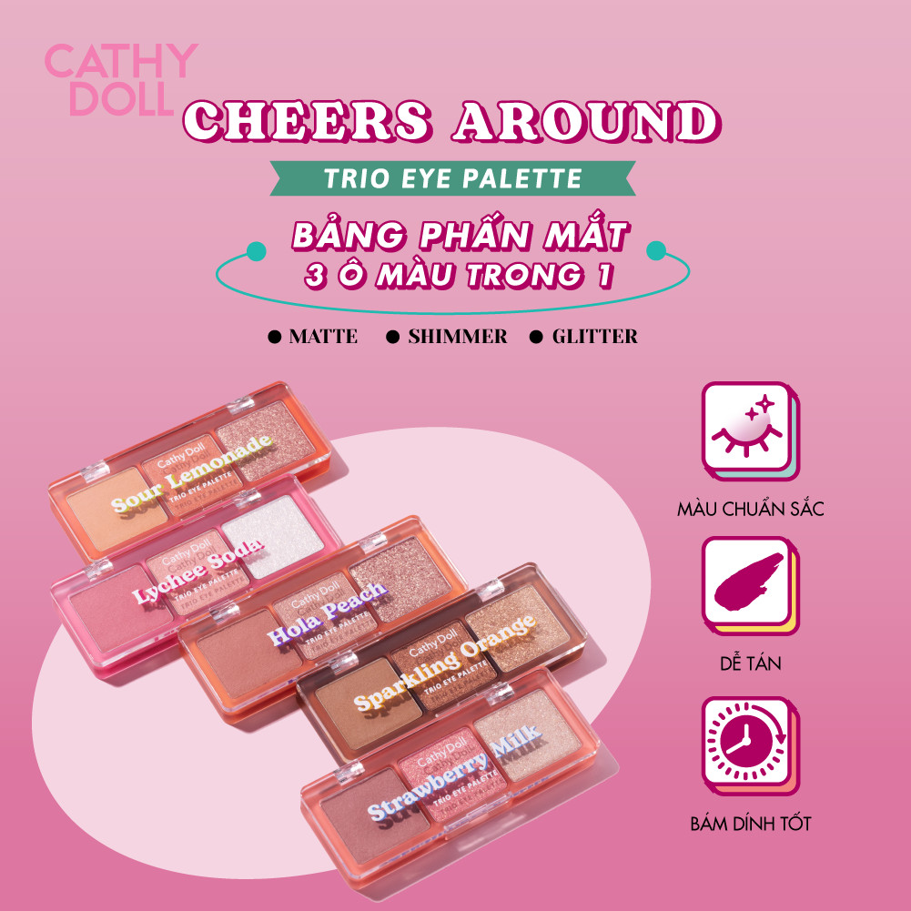 Bảng Phấn Mắt 3 Ô Màu Nhũ Và Lì Cheers Around Trio Eye Palette 2g Hạt Phấn Mịn, Lên Màu Chuẩn Và Dễ Dàng Trang Điểm