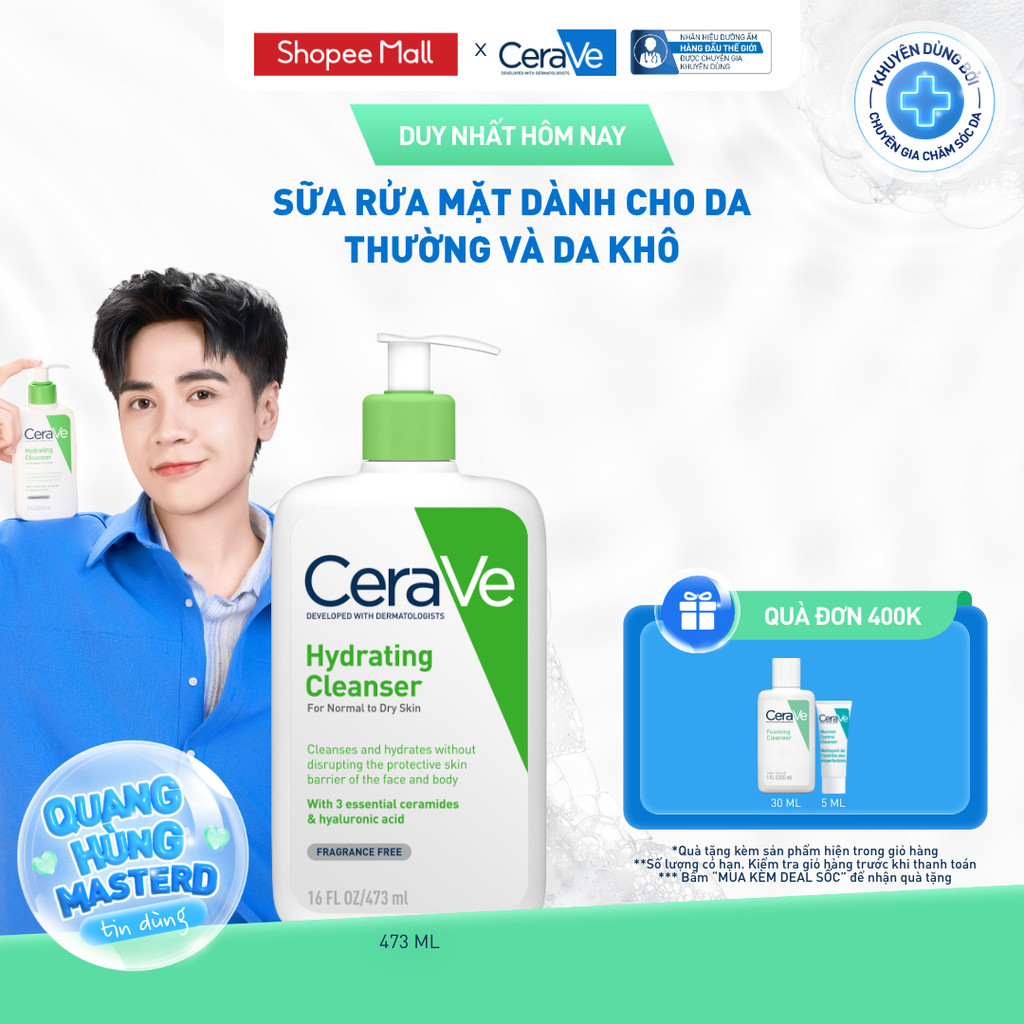 Sữa rửa mặt giúp làm sạch sâu dành cho da thường và da khô Cerave Hydrating Cleanser 473ML