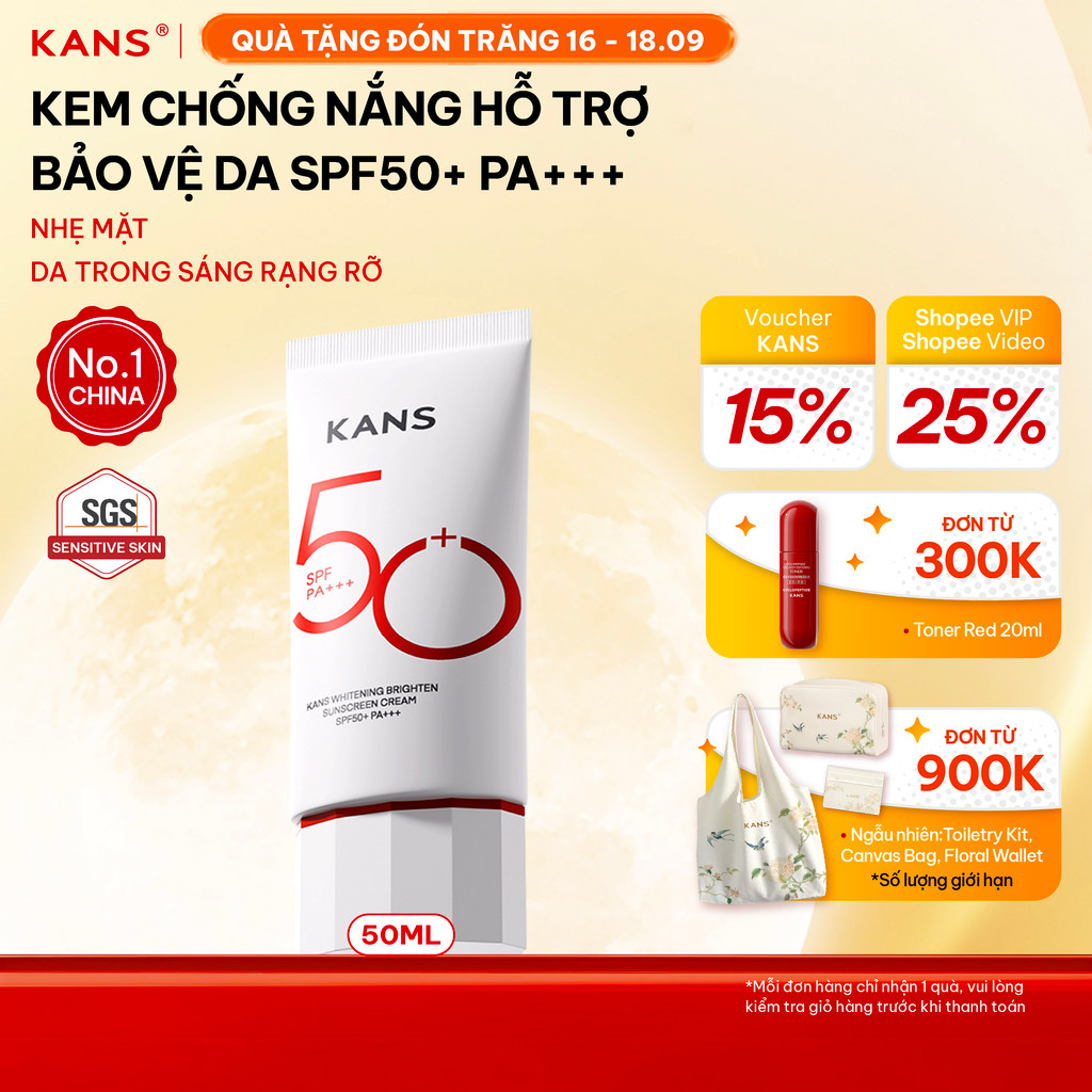 KANS Kem Chống Nắng Nâng Tông giúp Bảo Vệ Da, Dưỡng Ẩm, Làm Sáng Da SPF50+ PA+++ 50g phù hợp với mọi loại da