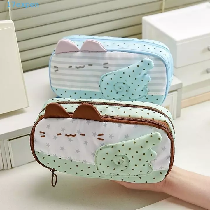 Hộp đựng bút chì chấm bi EXPEN, Túi đựng bút chì để bàn Túi đựng bút mèo phong cách Hàn Quốc, Túi đựng mỹ phẩm Văn phòng phẩm dung tích lớn Y2K Túi văn phòng phẩm Canvas Star đa chức năng Văn phòng ph