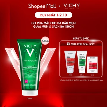 Sữa rửa mặt dạng gel làm sạch sâu giảm bã nhờn Vichy Normaderm Intense Purifying Cleanser 200ml