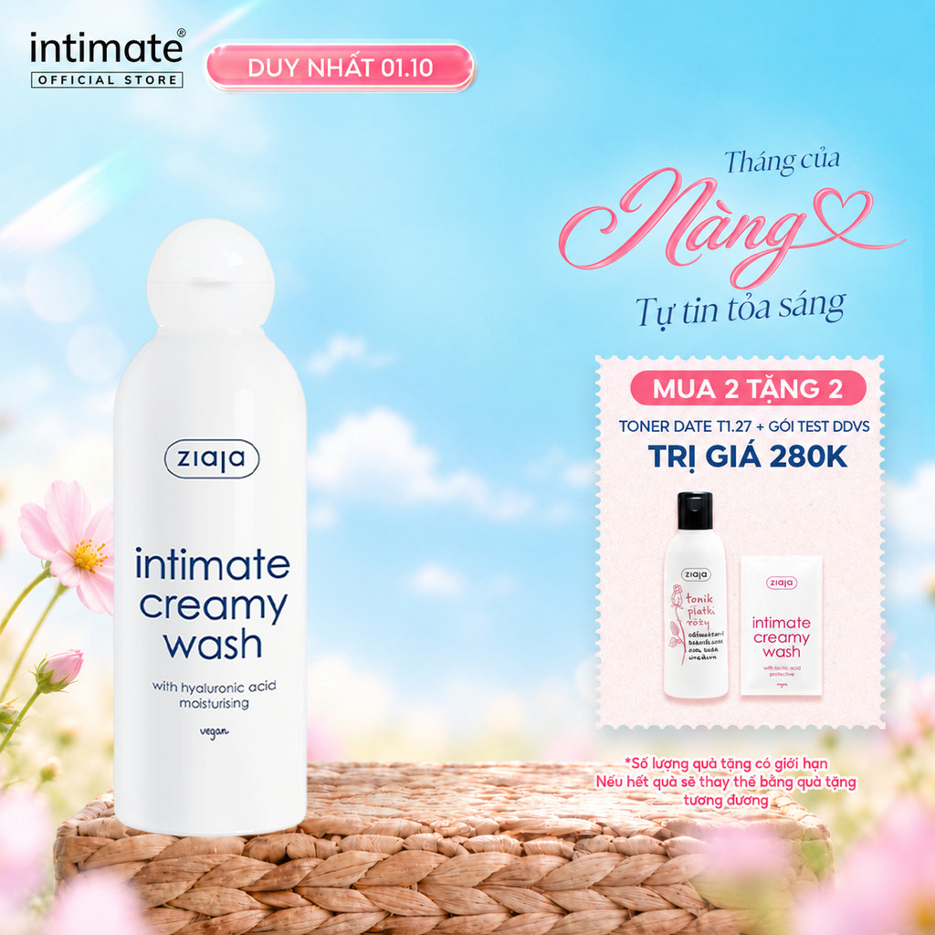 Dung Dịch Vệ Sinh Phụ Nữ Intimate With Hyaluronic Acid ZIAJA Hỗ Trợ Dưỡng Ẩm,Cân Bằng pH, Làm Sạch 200ml