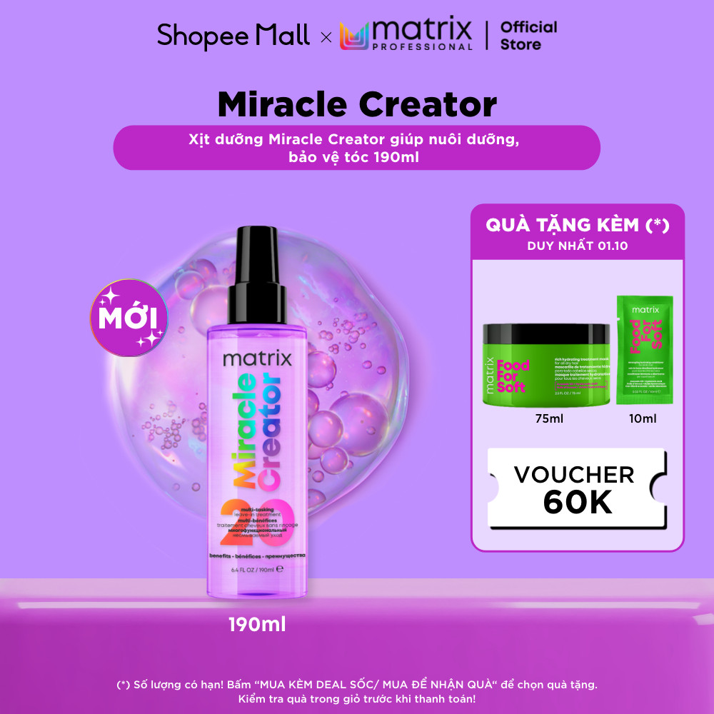 Xịt dưỡng MATRIX Miracle Creator Multi-Tasking Leave-In Treatment cho mọi loại tóc, giúp nuôi dưỡng, bảo vệ tóc - 190ML