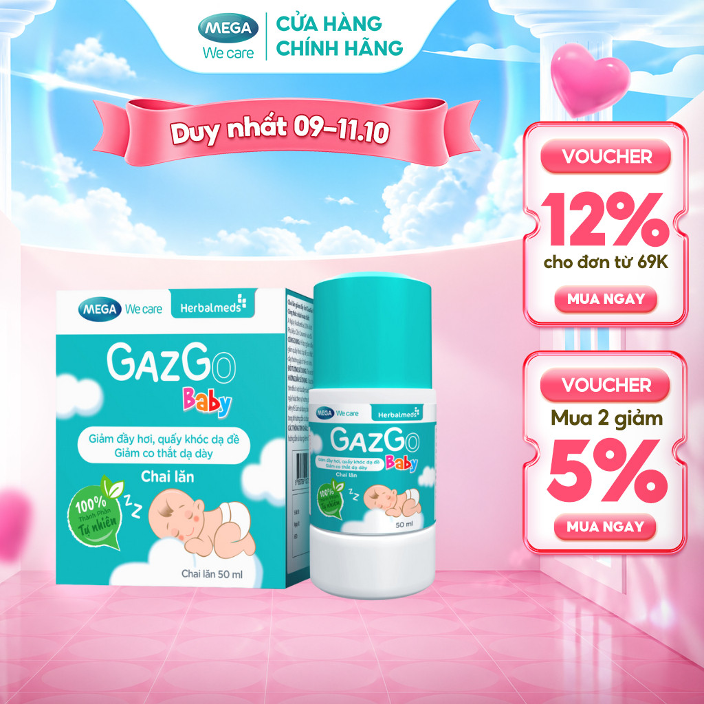 Chai lăn giúp giảm đầy hơi, quấy khóc dạ đề cho trẻ sơ sinh Mega We Care Gazgo Baby (50ml)