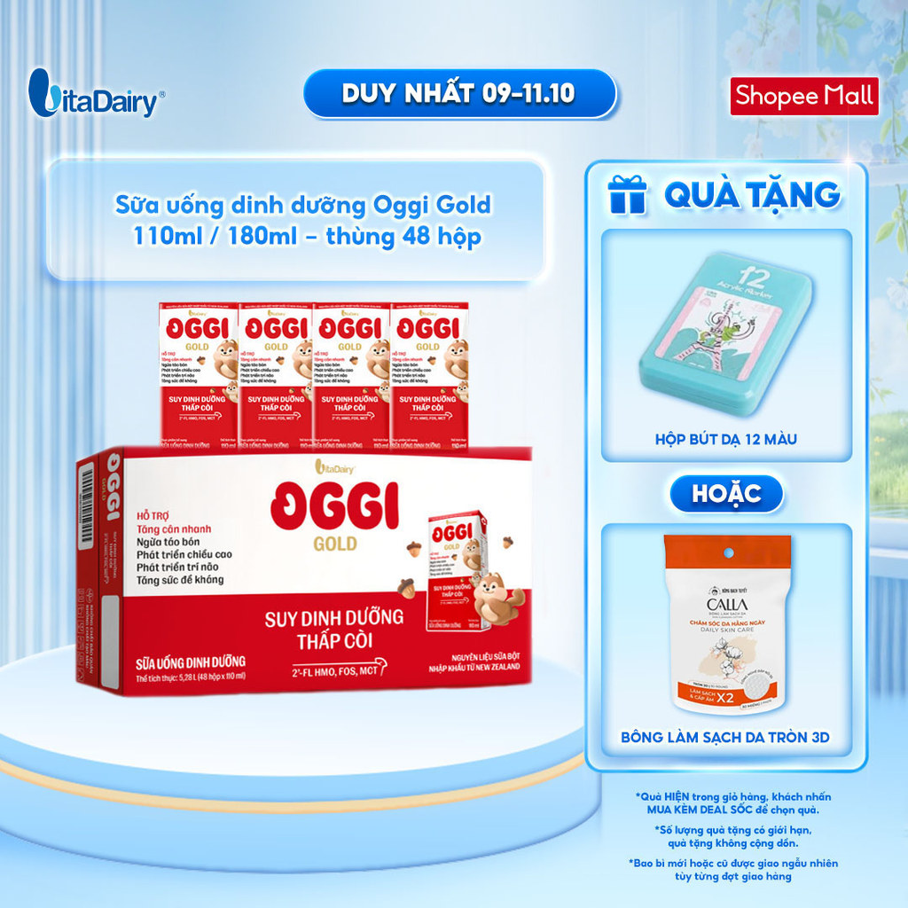 [THÙNG 48 HỘP] Sữa uống dinh dưỡng Oggi Gold giúp bé suy dinh dưỡng, thấp còi - Hộp 110ml/180ml