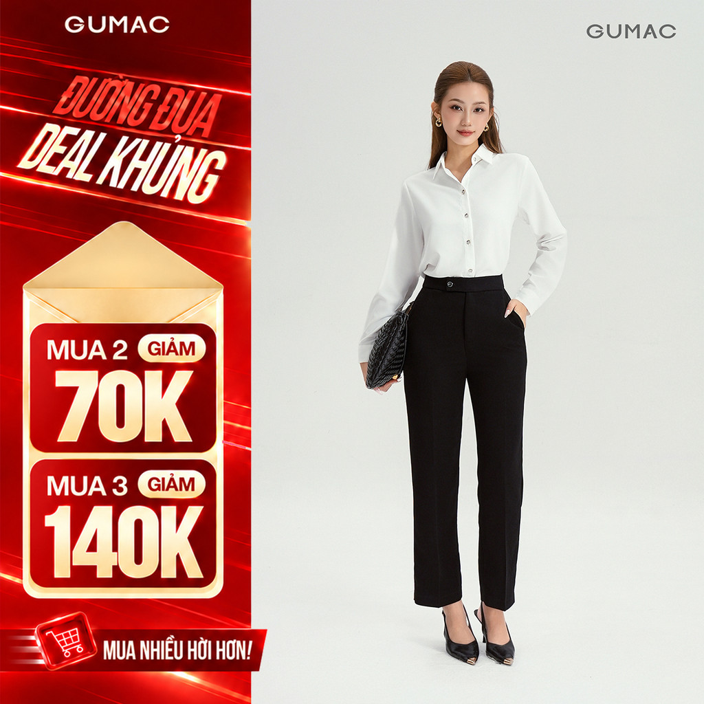[NHẬP MÃ OLLPOCT20 GIẢM 20%] Quần Ống Đứng Nữ 95cm GUMAC Quần Tây Lưng Cao Quai Dê Chất Tuyết Mưa LQF0626 - LQG09097