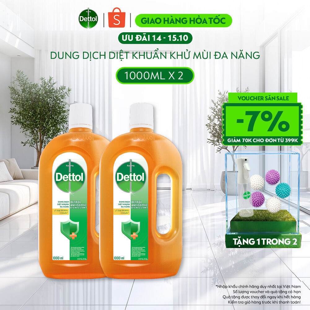Combo 02 chai dung dịch diệt khuẩn khử mùi đa năng Dettol, 1L/chai