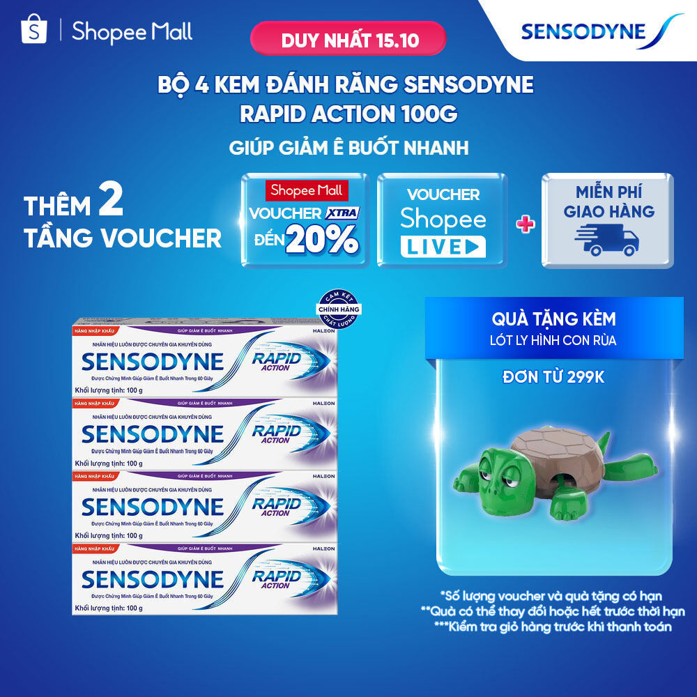 Bộ 4 Kem đánh răng SENSODYNE Rapid Action 100g giúp giảm ê buốt nhanh