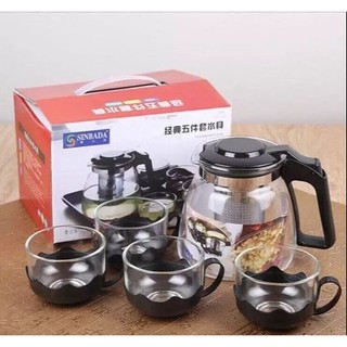 [2 IN1] Bình Lọc Trà Thủy Tinh 1300ml Sang Trọng-Bộ Bình Lọc Trà Thủy Tinh Kèm 4 Ly Lưới Lọc Inox 304