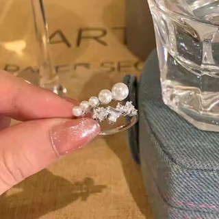 Nhẫn ngôi sao zircon và ngọc trai, phong cách Hàn Quốc, có thể điều chỉnh size, thiết kế sang trọng