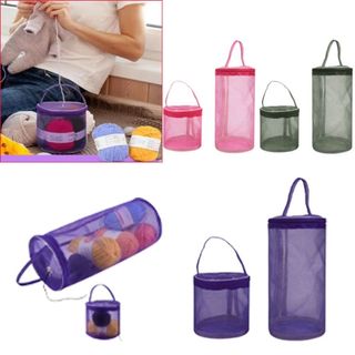 HOBBYIN Túi lưới lưu trữ sợi HOBBYIN, Túi sợi len đan nhẹ bằng lưới rỗng, Túi đựng sợi tròn cầm tay chống bụi để móc, may vá