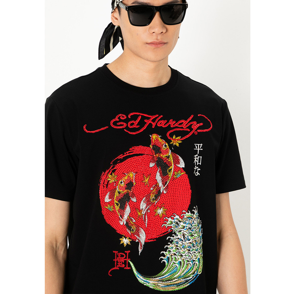 Áo thun thông thường Ed Hardy Fortune Sun Koi Áo thun thông thường-Áo thun Cotton nguyên chất dành cho nam