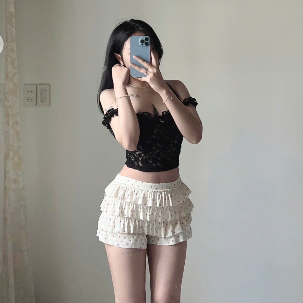 Áo hai dây croptop nữ, Áo ren hai dây form ôm body có mút nguc phong cách cá tính_A369