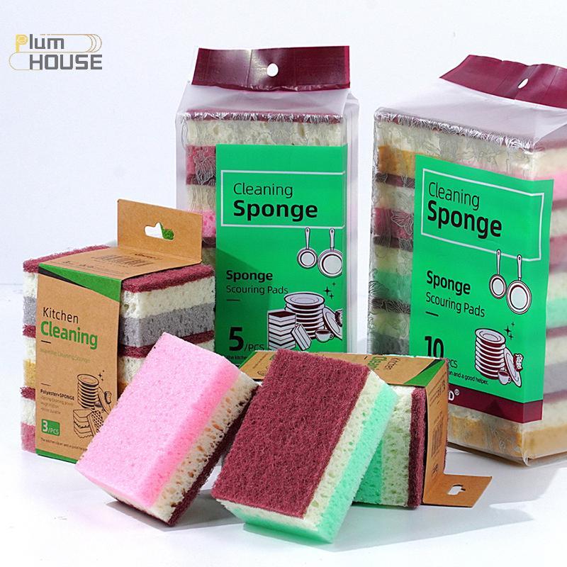 PlumHOUSE 5 / 10 Chiếc Vải Làm Sạch Bọt Biển Mật Độ Cao Vải Rửa Bát Không Gọn Nhà Bếp Và Phục Vụ Đồ Dùng Bàn Chải Xốp Cho Nồi Bát VN