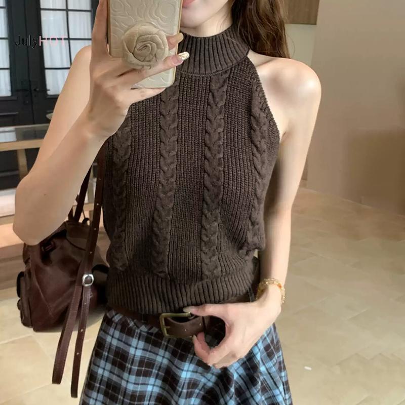 Áovest nữ form slim vừa vặn và co giãn, dây cổ dệt kim, thời trang hiện đại