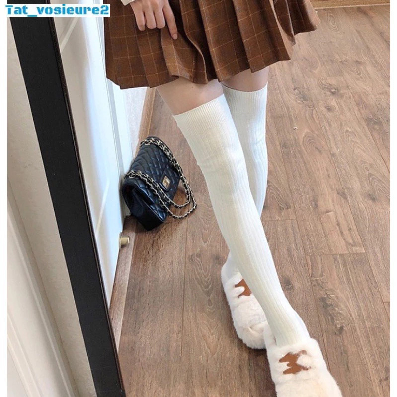 Tất Chân Len Giữ Ấm Cao Qua Gối Họa Tiết Kẻ Sọc Phong Cách Preppy LK Cho Nữ