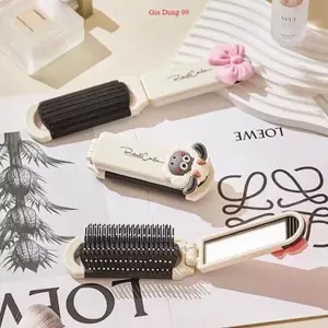 ￼Lược chải tóc gấp gọn kèm gương 2 trong 1 đính Nơ Cừu siêu dễ thương