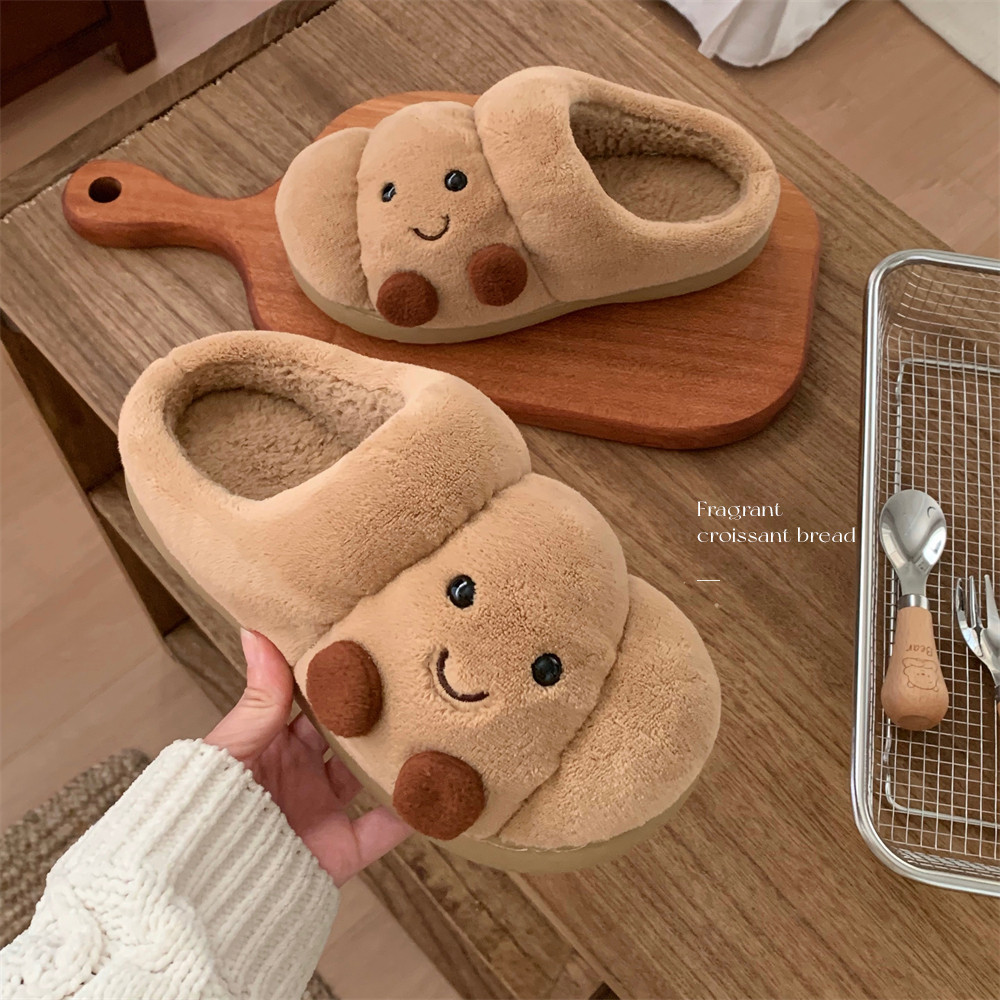 Cặp Đôi Giày Gia Đình Chống Trơn Trượt Ấm Dép ins Vui Nhộn Bánh Mì Croissant Dép Cotton Tắt Tiếng Dép Đế Mềm Dép Gia Đình Dép Đi Trong Nhà Dép Gia Đình Dép Gia Đình