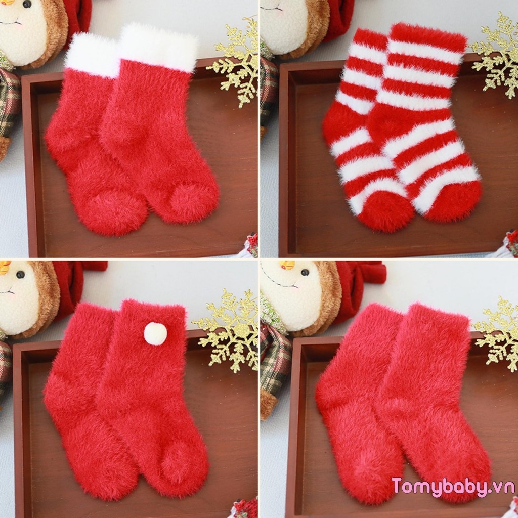 Tất Giáng Sinh Cho Bé Tập Đi Tất Sàn Chống Trơn Trượt Mùa Đông Ấm Áp Fuzzy Crew Tất Cho Bé Gái Bé Trai