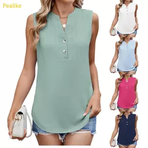 Áo sơ mi nữ không tay Pealike Nhẹ dáng rộng vừa vặn Cổ chữ V Áo không tay thông thường