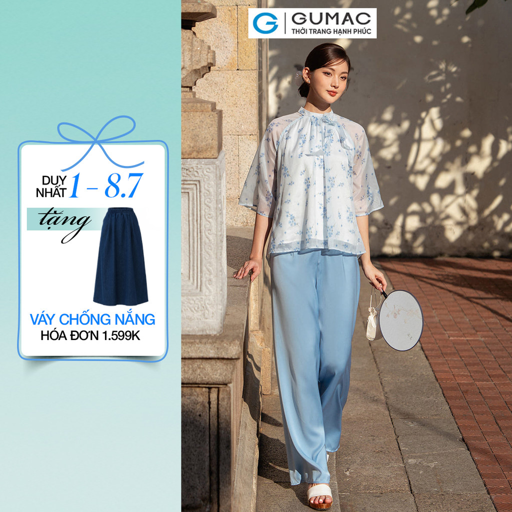 Quần Lụa Ống Suông Nữ GUMAC Lưng Cao Cạp Cao Khóa Kéo Giấu Thanh Lịch QD12068