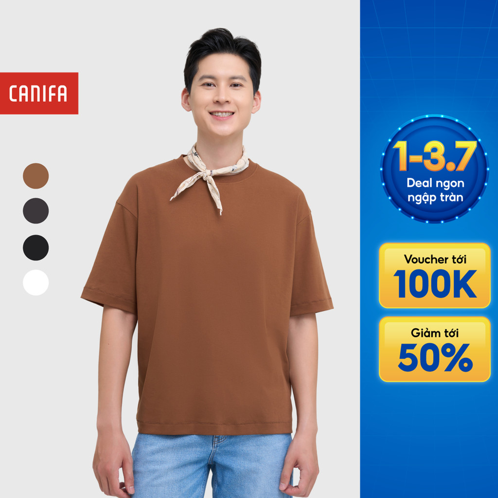 Áo phông nam CANIFA cộc tay cổ tròn chất cotton mềm mại dáng basic 8TS25S012