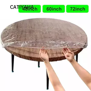 Vỏ bảo vệ bàn CATIYAHA, Khăn trải bàn tròn viền đàn hồi, Khăn trải bàn bằng nhựa chống dầu PVC chống thấm nước Sử dụng tại nhà