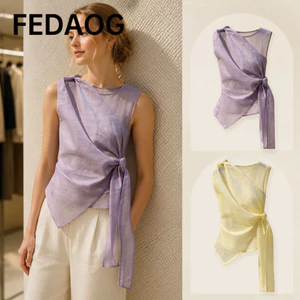 Áo không tay nữ FEDAOG, Áo sơ mi buộc dây phong cách Trung Quốc, Cá tính cao cấp thoáng khí Áo Vest Sheer thanh lịch mặc mùa hè