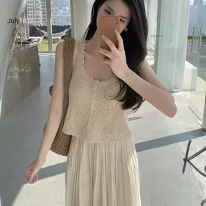 JULYHOT Mùa Hè Vintage Rỗng Ra Dệt Kim Tank Top Nữ Màu Trơn Không Tay Crop Top Massivedeals