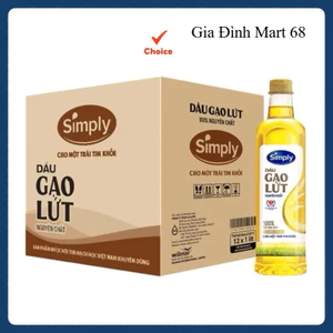1 Thùng 12 chai Dầu Ăn Cao Cấp Simply Gạo Lứt 1L - Hàng Chính Hãng.