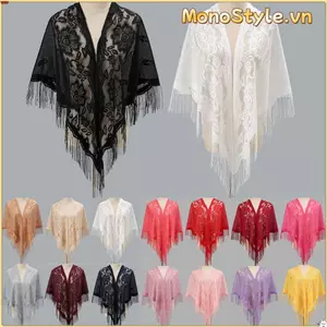 MONOSTYLE Evening Prom Cape, Khăn choàng nữ nhiều màu rỗng, Áo choàng có tua rua Khăn quàng cổ thời trang