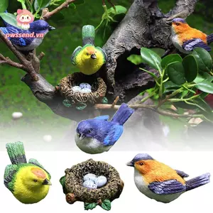 PWSSEND 1 BỘ Tượng Tổ Chim Giả, Kích Thước Hỗn Hợp Trang Trí Sân Vườn Các Bức Tượng Chim Thu Nhỏ, Quà Tặng Cây Cảnh Trang Trí Phụ Kiện Nhựa Mô Phỏng Đồ trang trí Chim Sẻ Ngoài Trời Trong Nhà