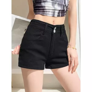 Quần Short Denim Cao Cấp Nữ Retro Đen Jean Quần Short Giảm Béo Plus Size XS-2XL