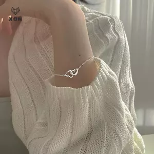 Vòng tay mỏng hình trái tim rỗng đôi thanh lịch thời trang dành cho nữ Cô gái Vòng tay cổ điển đơn giản Phụ kiện trang sức Quà tặng [Mina]