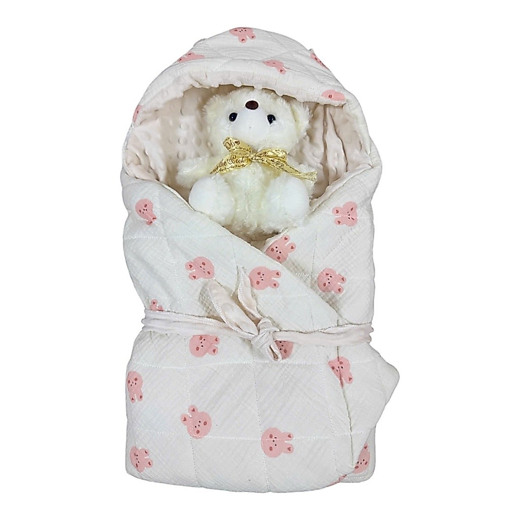 Ủ Xô Trần Bông Muslin Lót Trong Vải Nhung Hạt Đậu, Chăn ủ choàng cho bé sơ sinh Mùa Thu Đông 75*75 mềm mại êm ái