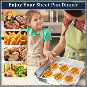 Bộ giá đỡ & tấm bánh quy không độc hại & hạng nặng & dễ dàng làm sạch [2 tờ + 2 giá đỡ] Tấm nướng bánh quy bằng thép không gỉ Tấm bánh quy bằng thép không gỉ
