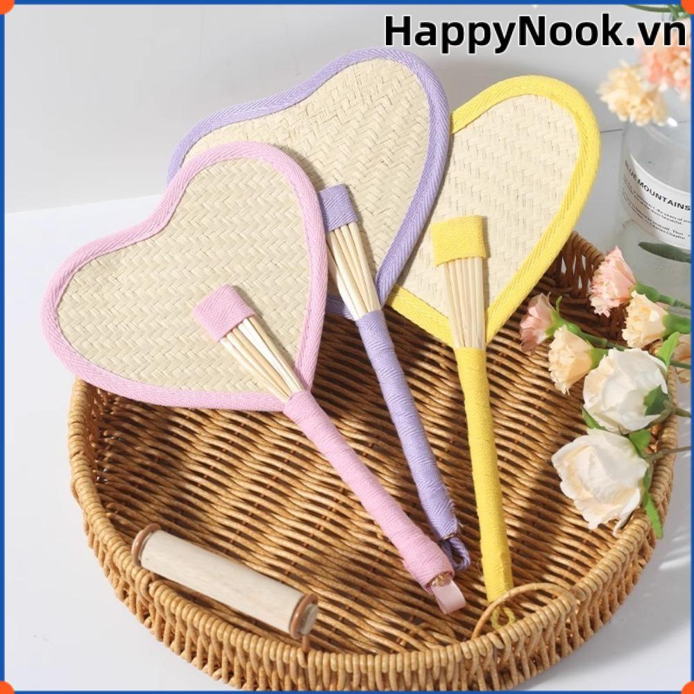 Quạt cầm tay dệt HAPPYNOOK, Nhẹ với những người hâm mộ Raffia thủ công viền đầy màu sắc, Quạt lá cọ di động tự nhiên Mặt dây chuyền trang trí nội thất