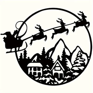 HELLOYOUNG Santa Sleigh Tuần lộc Kim loại Nghệ thuật treo tường Giáng sinh Lễ hội Điêu khắc treo tường Hiện đại Trang trí treo nhà cho phòng ngủ Văn phòng Quà tặng ngày lễ