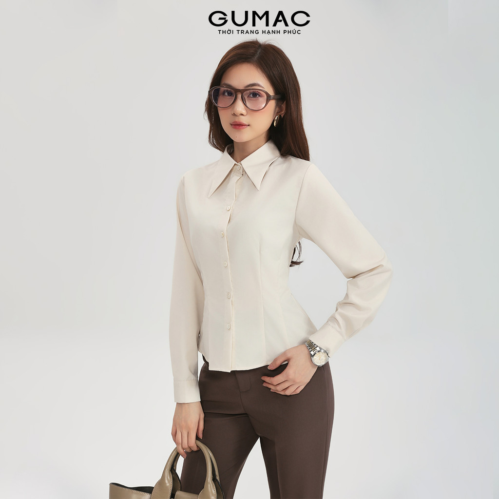 Áo Sơ Mi Tay Dài Nữ GUMAC Form Ôm Vừa Kiểu Nẹp Cài Lai Cong Lượn Thanh Lịch AG03004