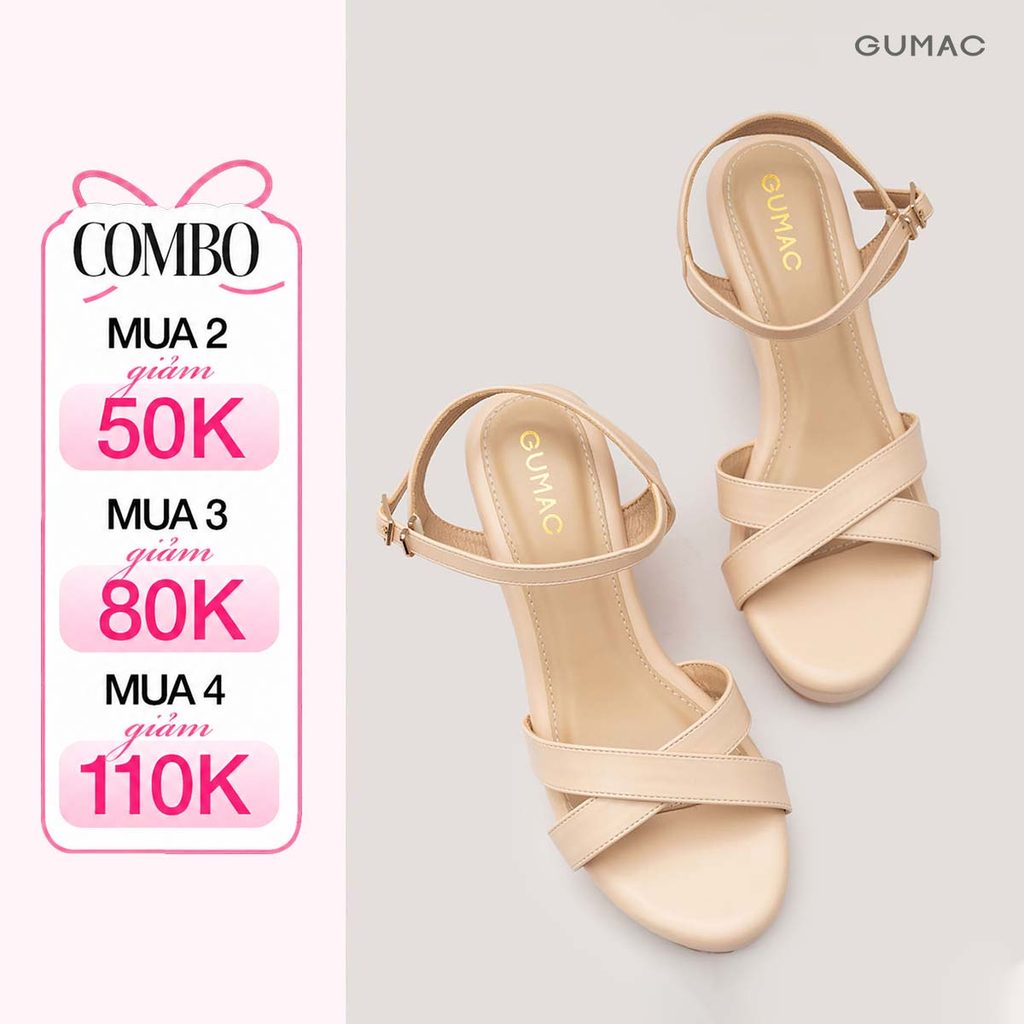 Giày Sandal Nữ GUMAC Đế Xuồng Phối Dây Cách Điệu Chất Da Pu Mềm Êm Chân Thoải Mái GG04091