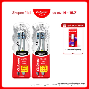 Bộ 4 Bàn chải Colgate 360 Charcoal lông chải xoắn kép, than hoạt tính kháng vi khuẩn