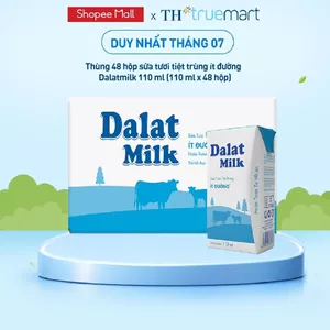 Thùng 48 hộp sữa tươi tiệt trùng Dalatmilk ít đường 110 ml (110 ml x 48)